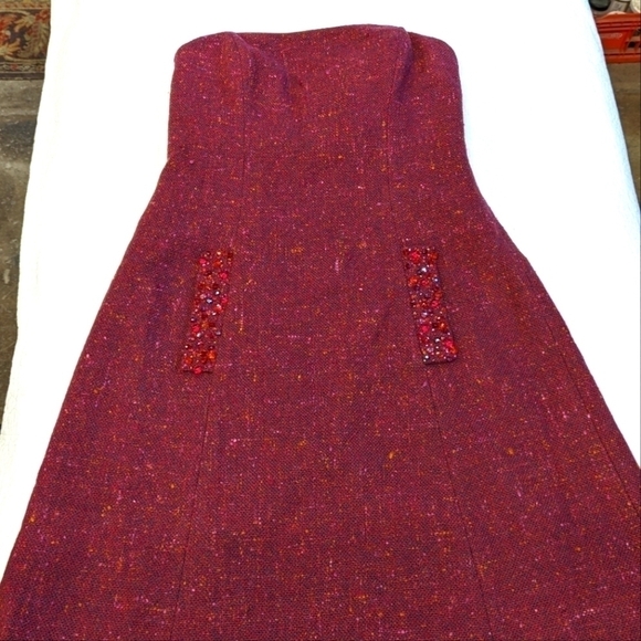 VINTAGE James Purcell Fuchsia Boucle Tweed Strapless Dress 10 Party Cocktail - Picture 11 of 15